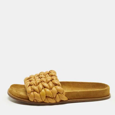 Pre-owned Chloé Kacey Size 39 Mustard Yellow Braided Leather Flat Slide Sandals