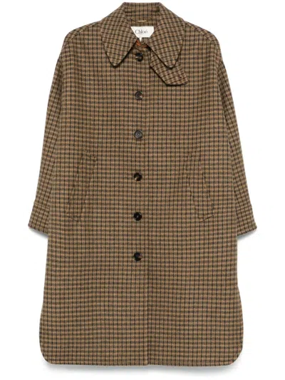 CHLOÉ CHECKED WOOL SINGLE-BREASTED COAT - WOMEN'S - VIRGIN WOOL/CALF LEATHER/VISCOSE/COTTONVISCOSECOTTON