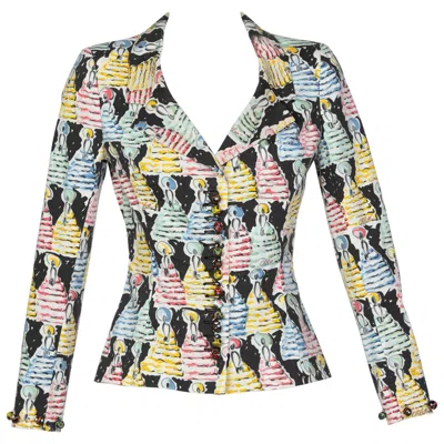 Pre-owned Chloé Karl Lagerfeld Brushstroke Figural Print Painted Buttons Blazer, 1996 In Gray