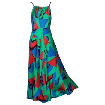 Pre-owned Chloé Chloe Karl Lagerfeld Cubist Green Silk Print Sleeveless Dress, 1970s