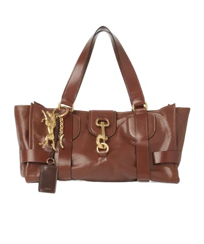 Chloé Kerala 25 Leather Handbag With Maxi Hook On The Front In Brown