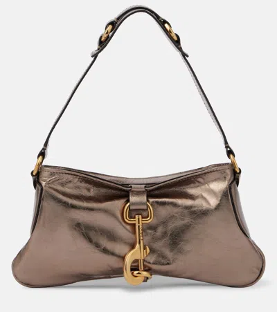 Chloé Kerala 25 Small Metallic Leather Shoulder Bag In Grau