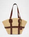 Chloé Kerala Large Basket Tote Bag In Fabric And Leather In Dark Ebony
