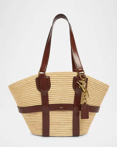 Chloé Kerala Large Basket Tote Bag In Fabric And Leather In Purple