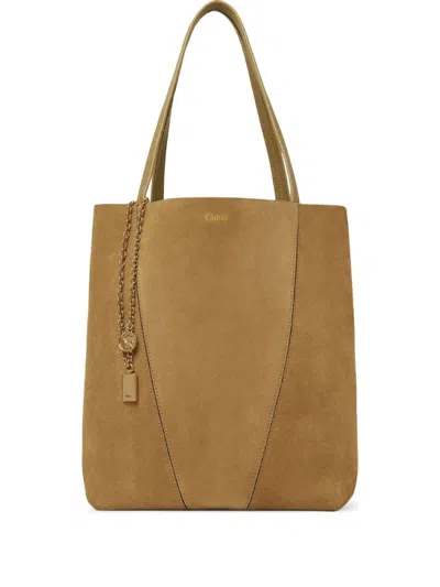 Chloé Khaki Spin Tote In Brown