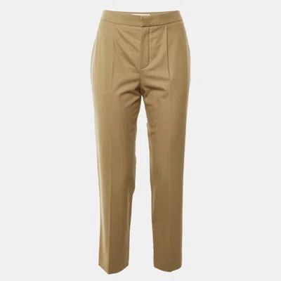 Pre-owned Chloé Khaki Wool Trousers M In Sand