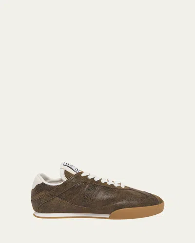 CHLOÉ KICK CRACKLED LEATHER RETRO LOW-TOP SNEAKERS