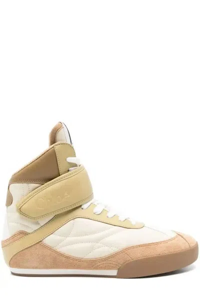 Chloé Leather High-top Sneakers Quilted Panels In Beige