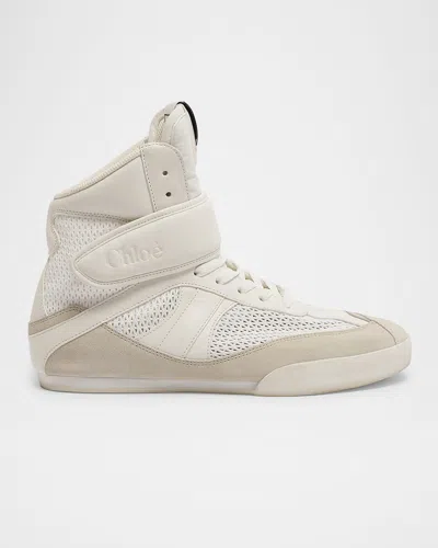 CHLOÉ KICK HIGH-TOP MESH LEATHER SNEAKERS