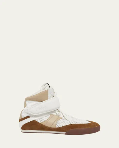 CHLOÉ KICK HIGH-TOP MESH LEATHER SNEAKERS