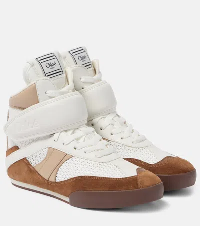 CHLOÉ CHLOÉ CHLOÉ KICK LEATHER-TRIMMED HIGH-TOP SNEAKERS