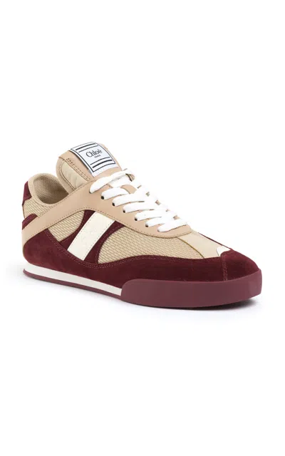 Chloé Kick Mixed Leather Retro Low-top Sneakers In Burgundy