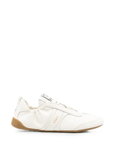 Chloé Silk Nylon Sneakers Elasticated Panels Round Toe In White