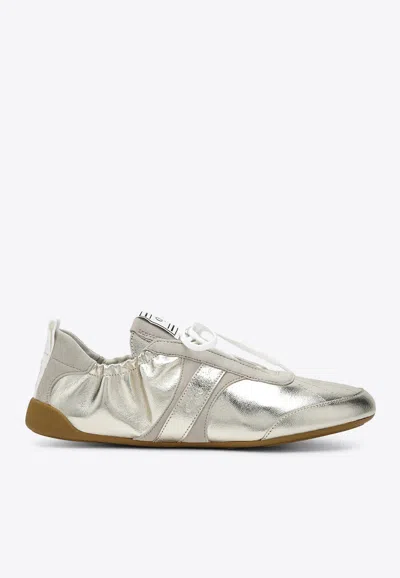 CHLOÉ KICK METALLIC LEATHER LOW-TOP SNEAKERS