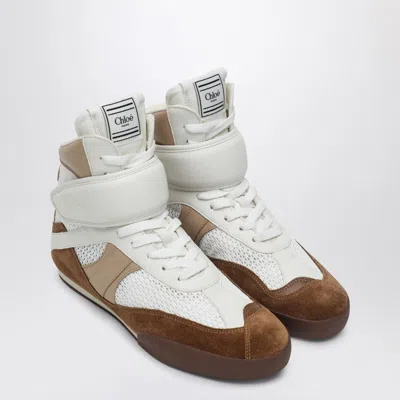 Chloé Kick Natural Brown High-top Sneaker In Mesh And Leather