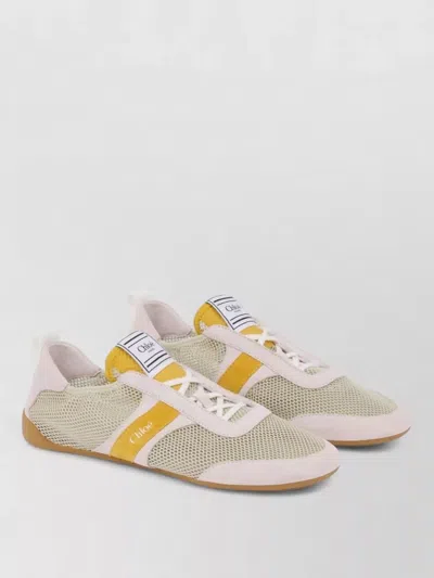Chloé Kick Sneaker Suede Mesh Rubber Sole Tabs In Neutral