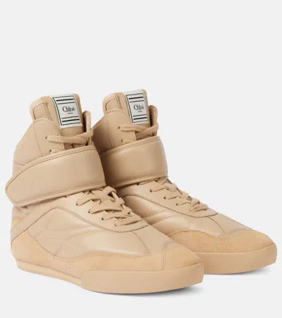 Chloé Kick Suede-trimmed Quilted Leather High-top Sneakers In Beige