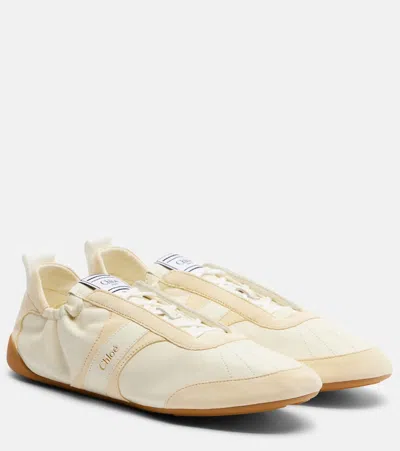CHLOÉ CHLOÉ KICK SUEDE-TRIMMED LEATHER SNEAKERS