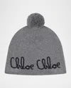 Chloé Beanie With Logo And Pompom Chloe In Gray