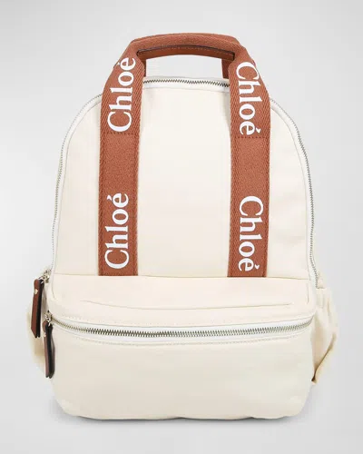 Chloé Kid's Grosgrain Canvas Changing Bag In Off White