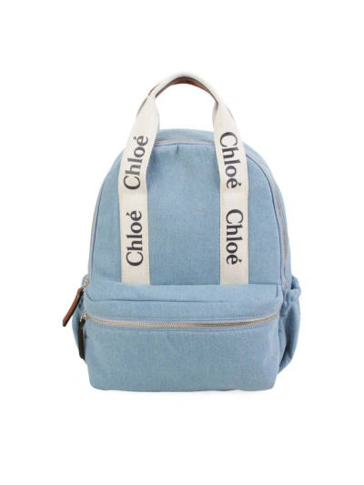 Chloé Kid's Logo Strap Backpack In Denim Blue