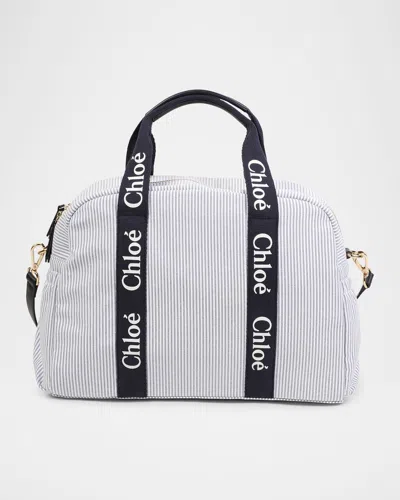 Chloé Kid's Stripe Logo Changing Bag In Navy