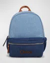Chloé Kids Blue Embroidered Denim Backpack In Denim Blue
