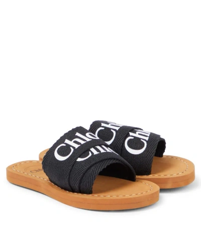 Chloé Kids' Aqua Logo Sandals In Black