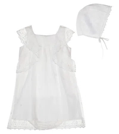 Chloé Kids Baby Cotton Dress, Bloomers, And Hat Set In White