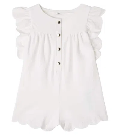 Chloé Kids Baby Cotton Playsuit In White