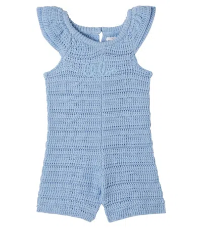 Chloé Kids Baby Crochet Cotton Playsuit In Blue