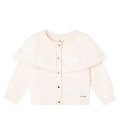 Chloé Baby Embellished Cotton And Wool Cardigan In Neutral