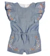 Chloé Floral-embroidered Drawstring Playsuit In Blue
