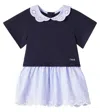 Chloé Kids Baby Broderie Anglaise Striped Cotton Dress In Blue