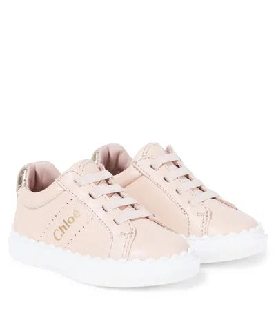 Chloé Kids Baby Lauren Scalloped Leather Sneakers In White