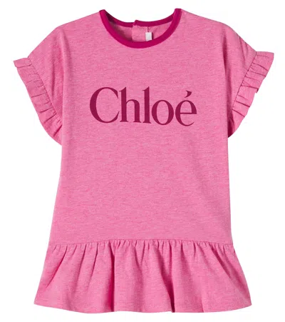 Chloé Kids Baby Logo Cotton Dress In Pink