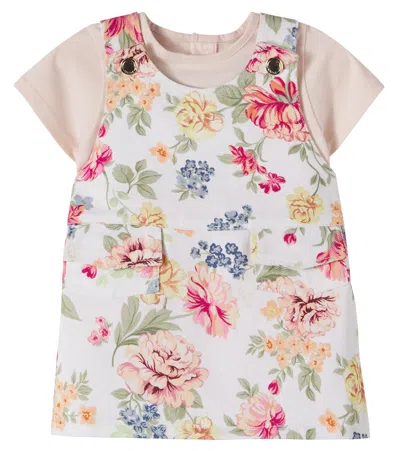 Chloé Kids Baby Logo Floral Cotton Dress And T-shirt Set In Multi