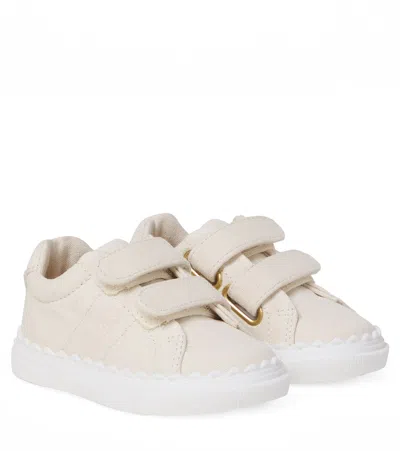 Chloé Kids Baby Logo Scalloped Canvas Sneakers In Neutral