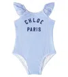 Chloé Baby Logo Striped Swimsuit In Blau