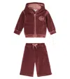 Chloé Baby Set Of Cotton Velvet Hoodie And Sweatpants In Burgundy