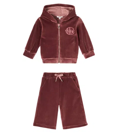 CHLOÉ CHLOÉ KIDS BABY SET OF COTTON VELVET HOODIE AND SWEATPANTS