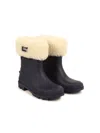 Chloé Faux-fur Trim Logo-patch Wellies In Blue