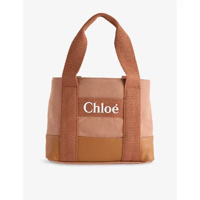 Chloé Stone Kids' Brand-print Cotton Tote Bag In Gray