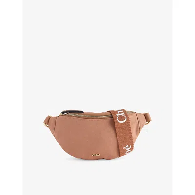 Chloé Brick Kids' Branded Cotton Bumbag In Brown