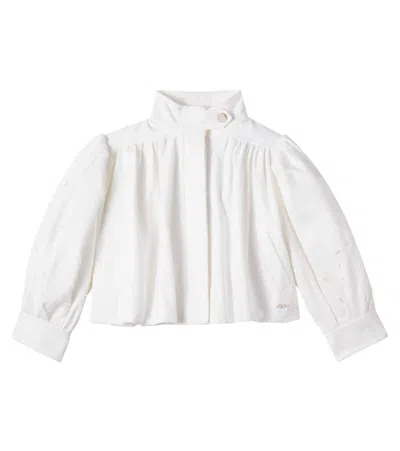 Chloé Kids Broderie Anglaise Cotton Jacket In White