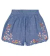 Chloé Embroidered Cotton Chambray Shorts In Blue