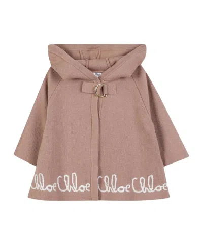 Chloé Kids Buttoned Hooded Knit Coat In Pink