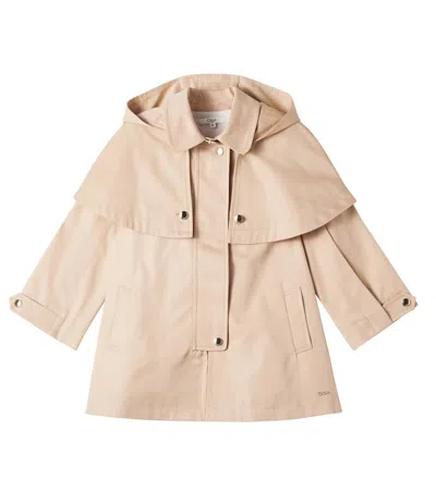 Chloé Kids Caped Cotton Gabardine Trench Coat In Beige