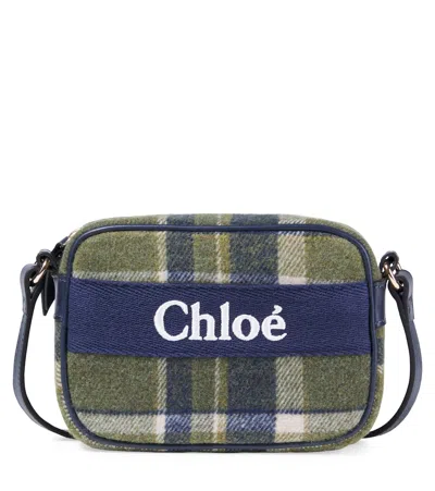 Chloé Kids Checked Logo Leather-trimmed Shoulder Bag In Multi