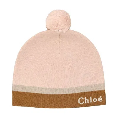 Chloé Chloe Kids Colorblock Pom Pom Beanie In Pink